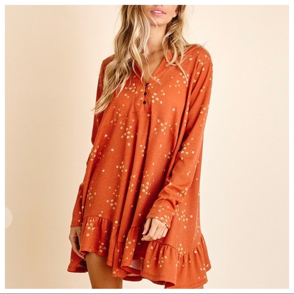 #27 Boho Floral Ruffle Hem Tunic Dress - Picture 3 of 6
